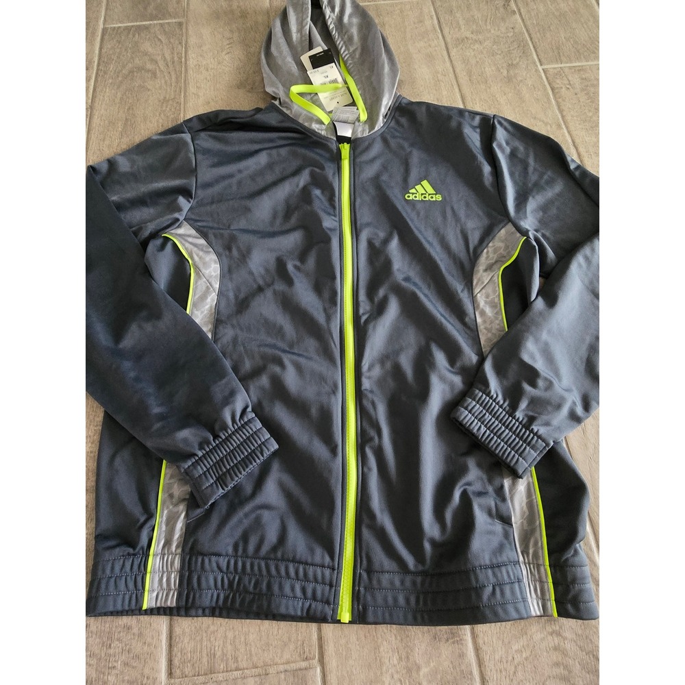Adidas Alive 4 Jacket Mens LL Dark Grey Solar‎ Lime Full Zip Hoodie NWT